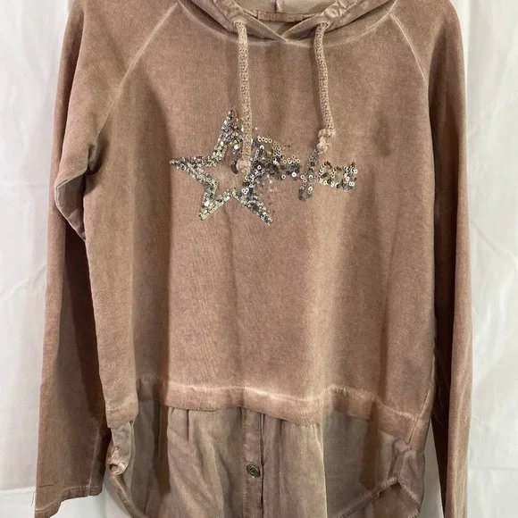Made in Italy Light Brown Sequined Long Sleeve Hoodie Top NWOT Size Large - Picture 14 of 15